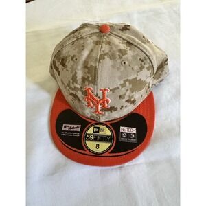 NY New York Mets Military Camo Hat New Era Fitted Cap Authentic 59/Fifty Sz 8